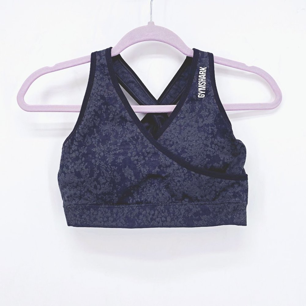 Gymshark Black and Dark Gray Patterned Sports Bra